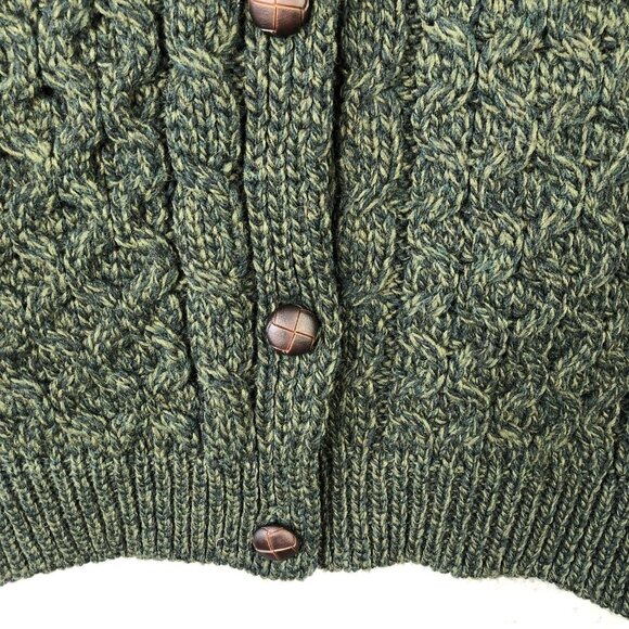 Blarney Woollen Mills Sweater Youth 8-10 Green Merino Wool Cable Knit Cardigan - Picture 9 of 12